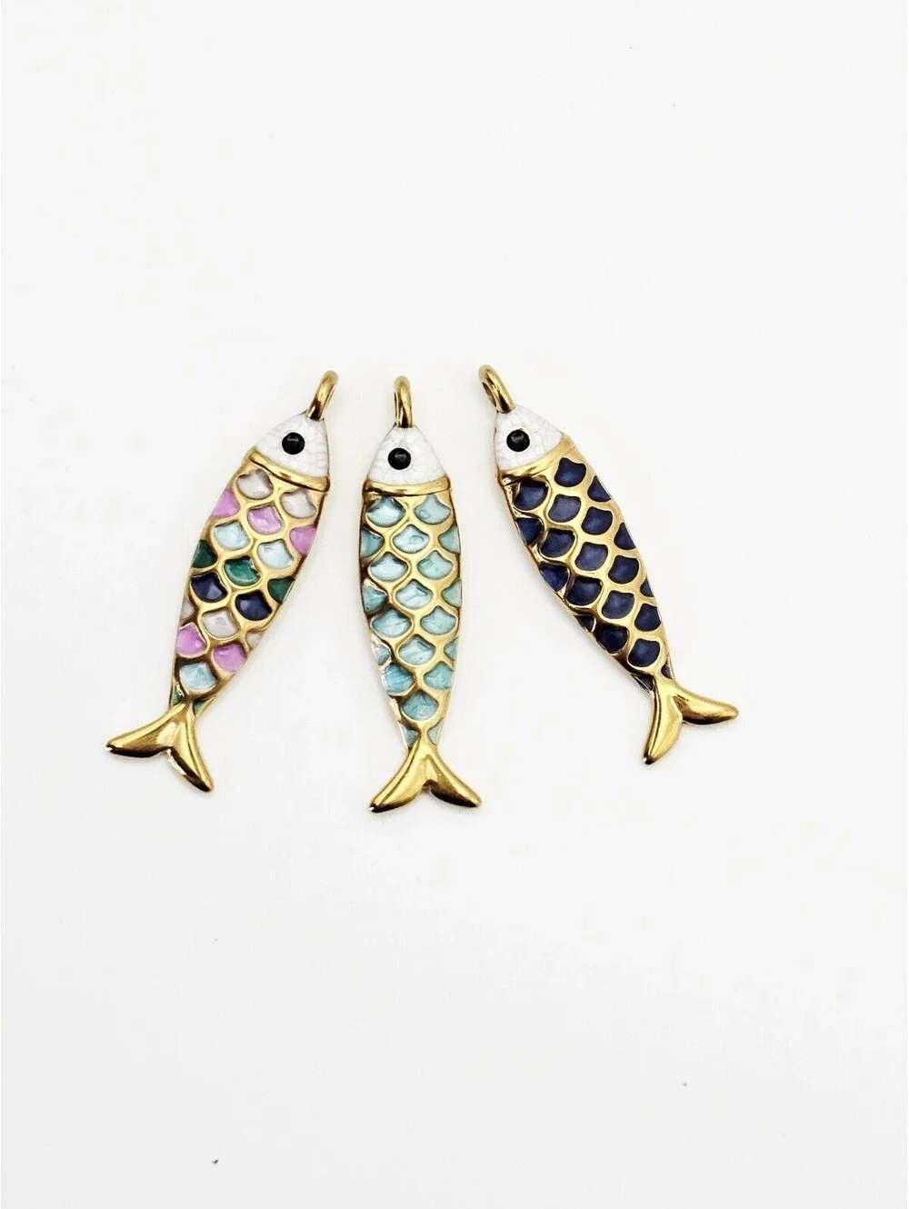 3 Trendy Enamel Fish Charms for Carabiners Gold Stainless Steel $87 MSRP